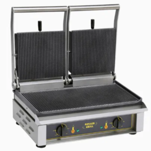 Commercial Double Cast Iron Panini Press (Ribbed) - Roller Grill Majestic R