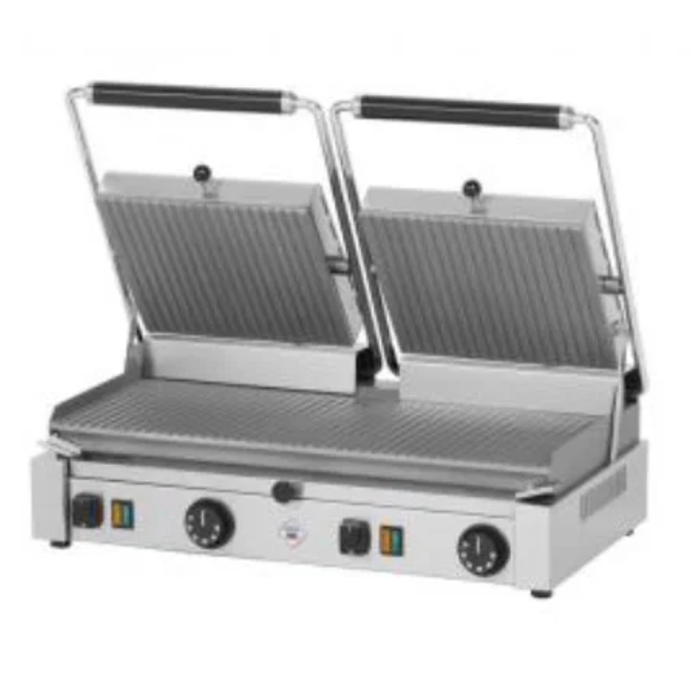Commercial Double Cast Iron Panini Press (Ribbed) - Redfox PD-2020R Commercial Double Cast Iron Panini Press (Ribbed) - Redfox PD-2020R
